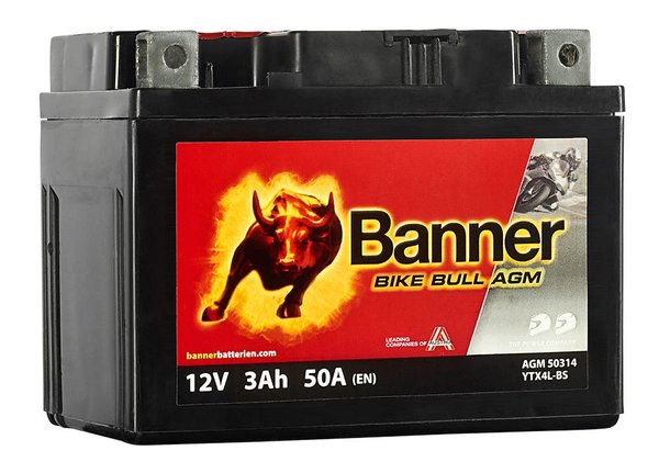 YTX4L-BS - 50314 Banner Bike Bull AGM Motorradbatterie 12 V - 3 Ah
